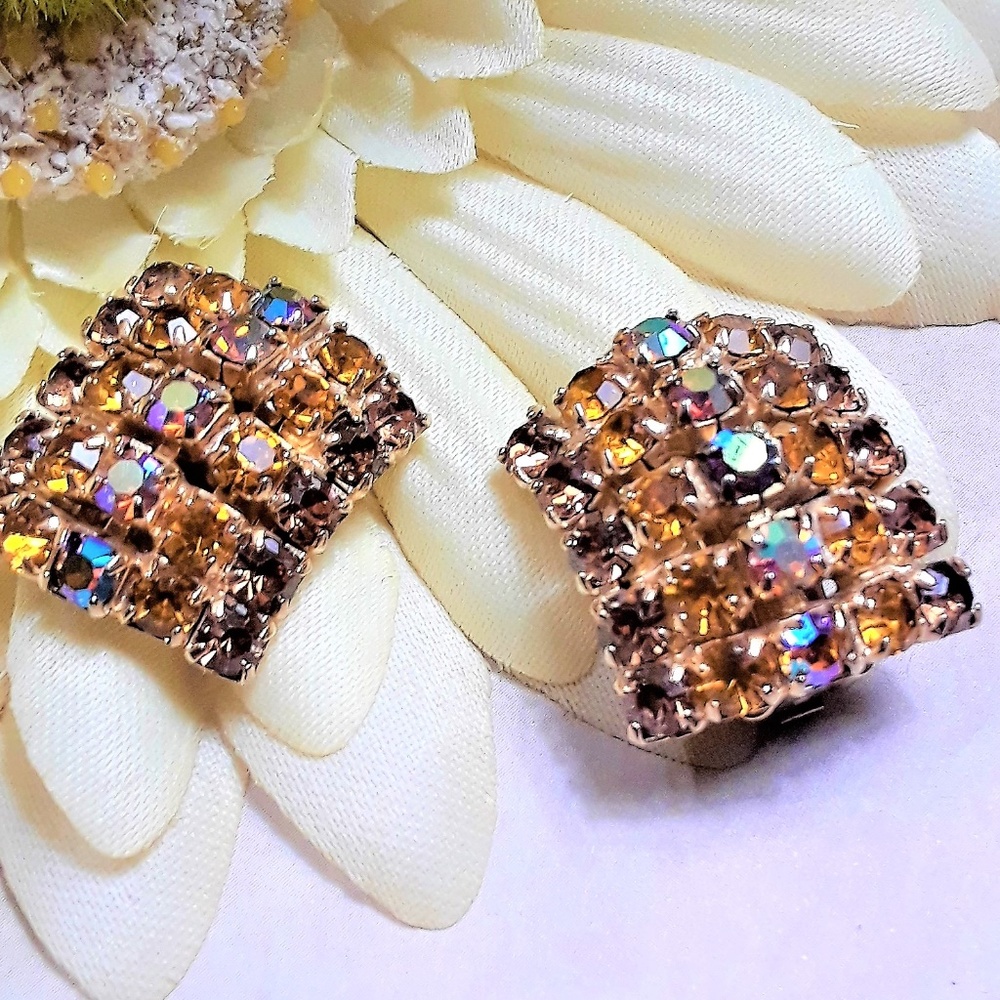 Weiss Aurora Borealis Rectangle Rhinestone Ear - image 1